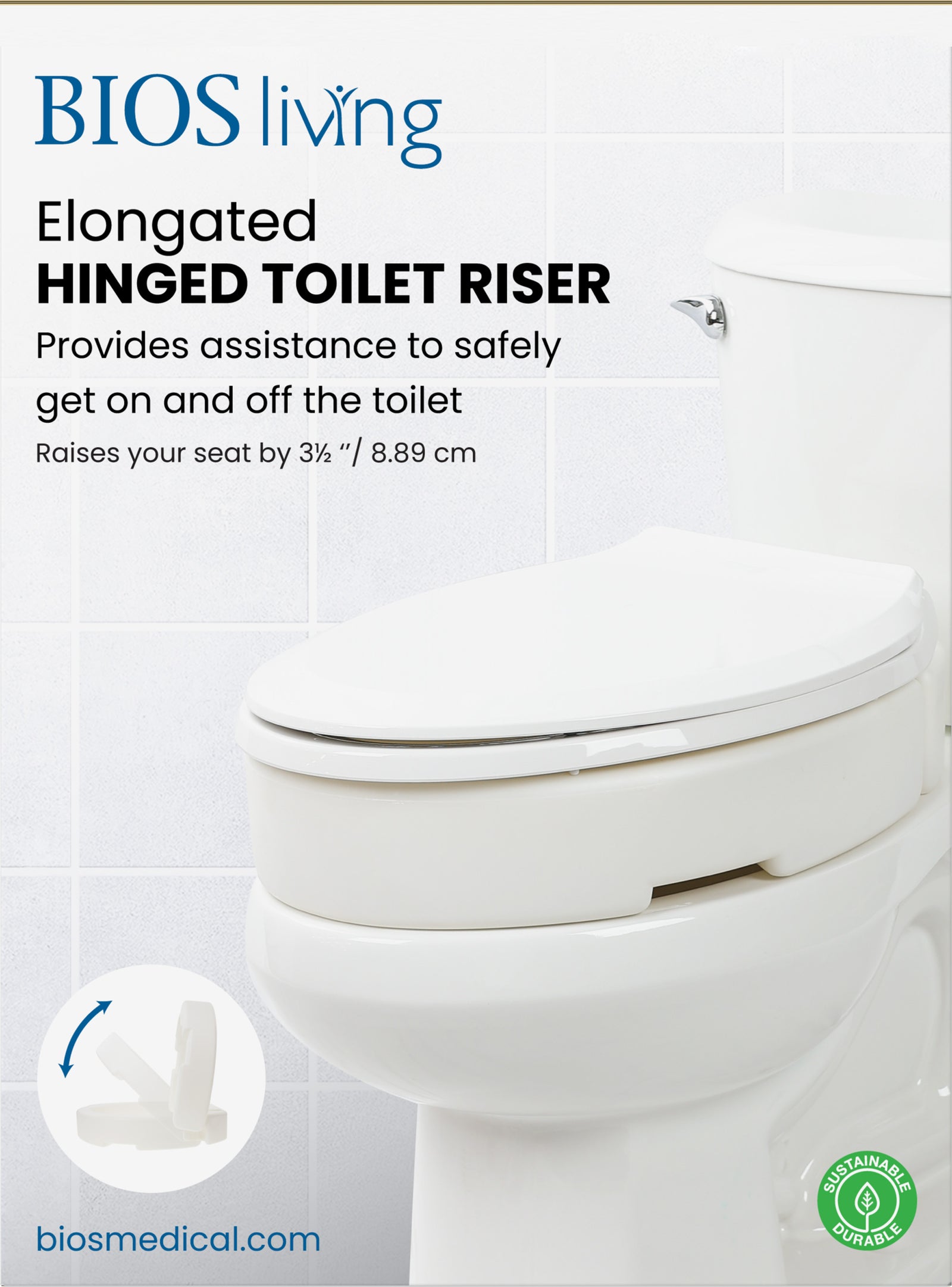 BIOS Living - Elongated Hinged Toilet Riser (LF776)