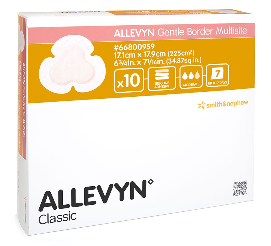 Pansement hydrocellulaire doux ALLEVYN™ à bordures fines, adhésif gel, multisite