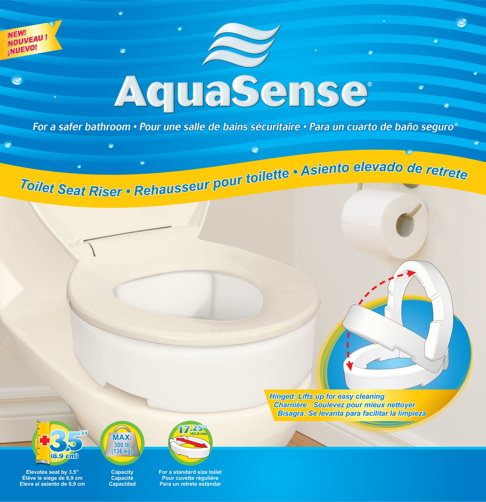 Aquasense Toilet Seat Riser With Hinge