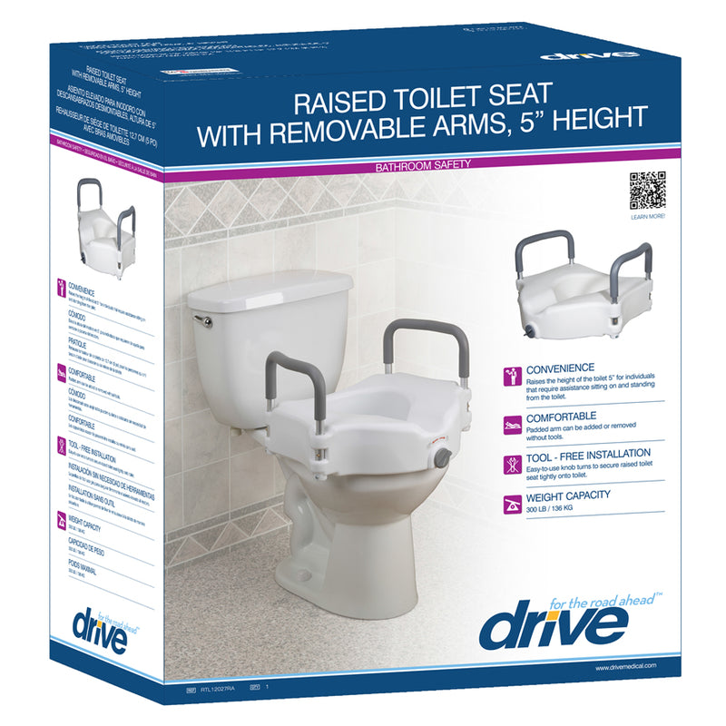 2-In-1 Locking Raised Toilet Seat With Tool-Free Removable Arms, 5"