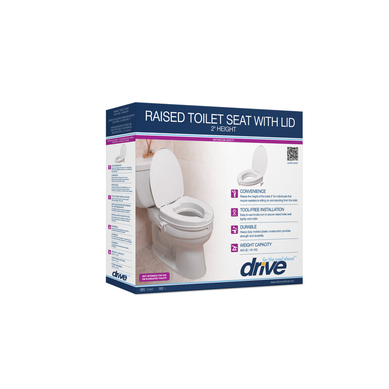Drive Raised Toilet Seat With Lock And Lid (Standard), 2"