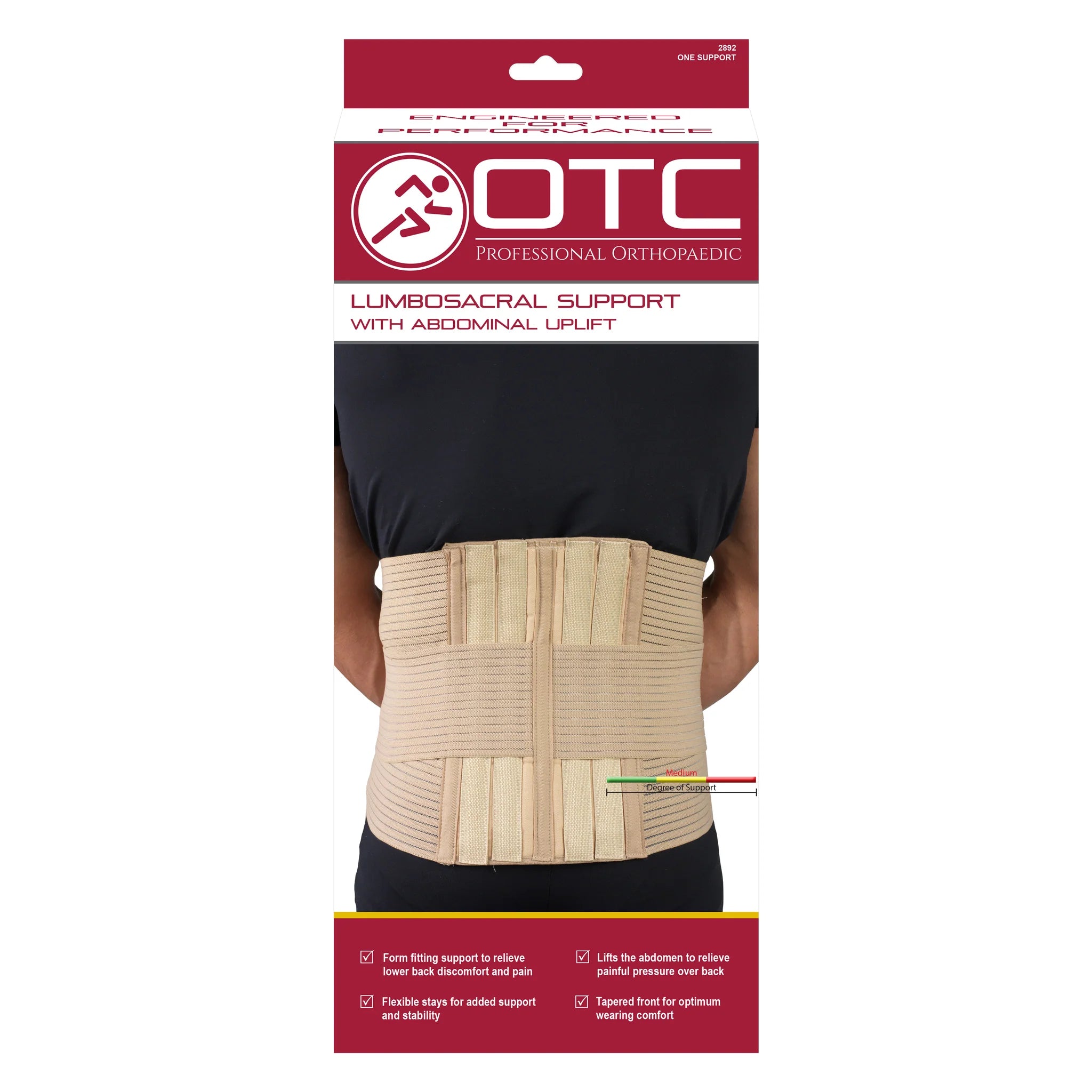 OTC 12" Elastic Lumbosacral Lt.Wt. Support/Abdominal Uplift