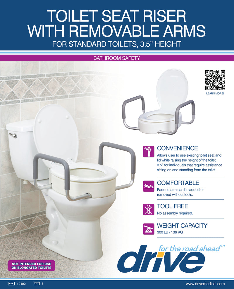 Drive Premium Raised Toilet Seat With Removable Arms
